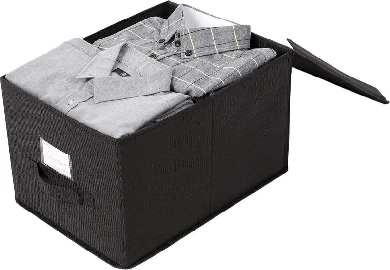 SONGMICS Aufbewahrungsbox, 3er Set, Faltbox mit Deckel, 40 x 30 x 25 cm Schwarz, Schwarz