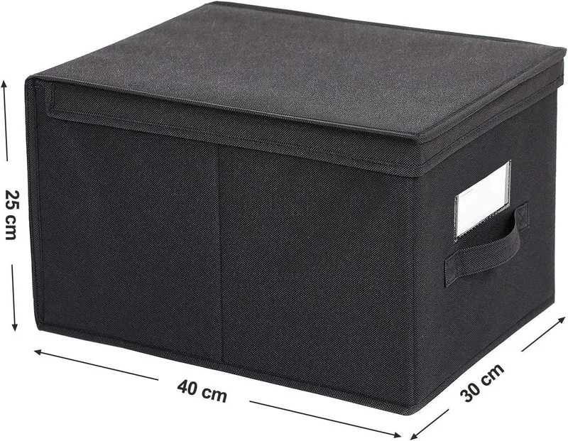 SONGMICS Aufbewahrungsbox, 3er Set, Faltbox mit Deckel, 40 x 30 x 25 cm Schwarz, Schwarz