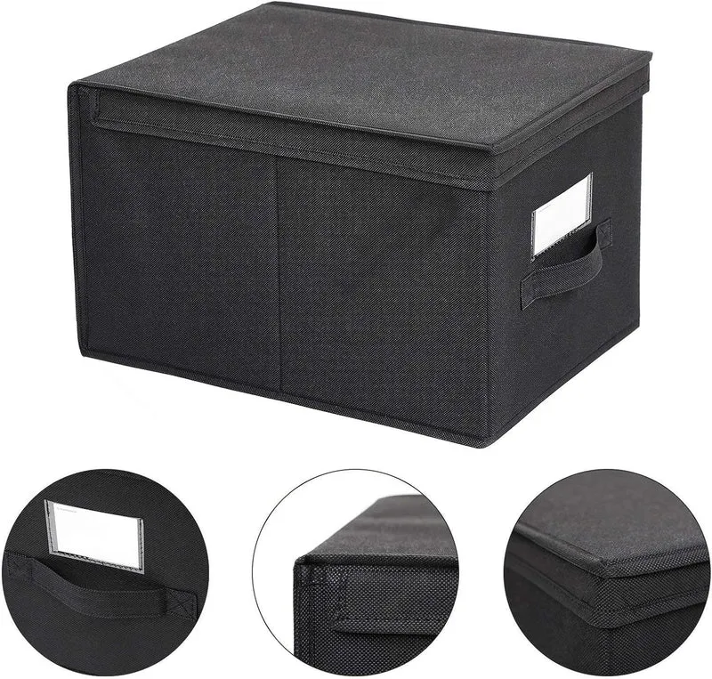 SONGMICS Aufbewahrungsbox, 3er Set, Faltbox mit Deckel, 40 x 30 x 25 cm Schwarz, Schwarz