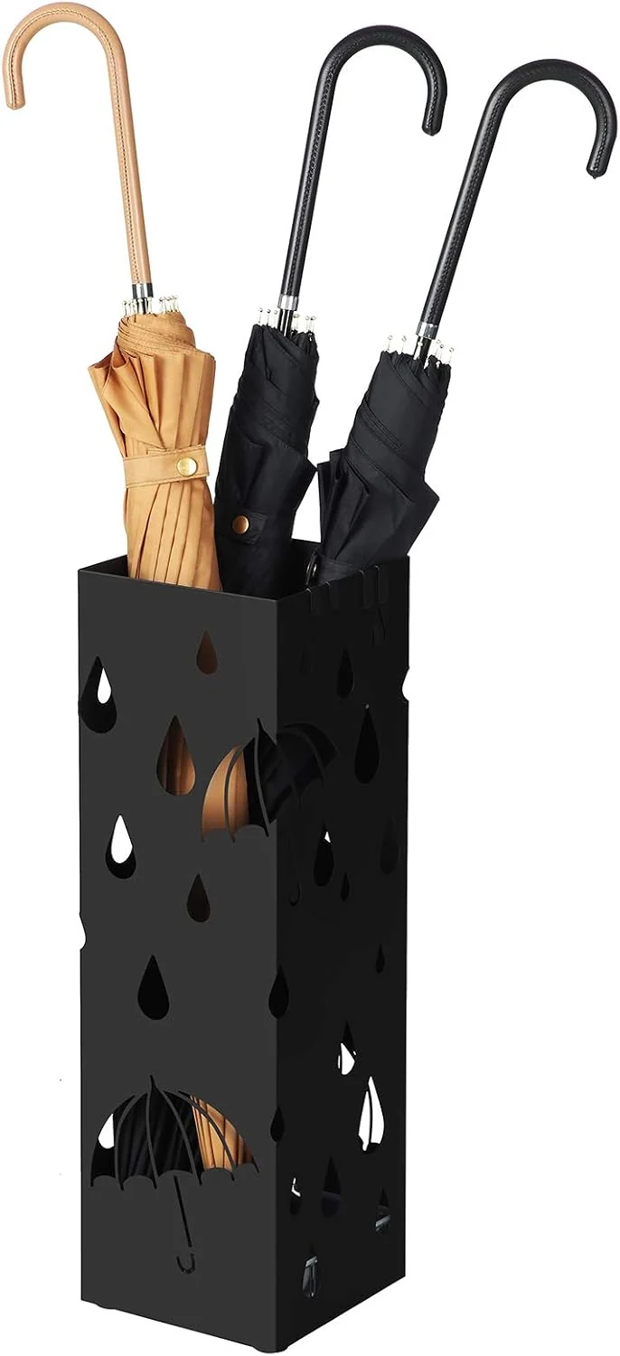 SONGMICS Regenschirmständer aus Metall, mit Haken, 15,5 x 15,5 x 49 cm schwarz, schwarz