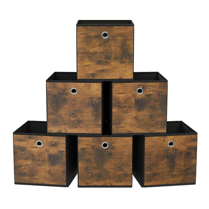 SONGMICS Aufbewahrungsbox 6er Set, Faltbox, 26 x 26 x 28 cm 26 x 26 x 28 cm Vintagebraun + Schwarz,