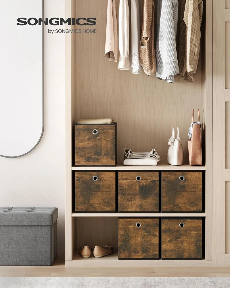 SONGMICS Aufbewahrungsbox 6er Set, Faltbox, 26 x 26 x 28 cm 26 x 26 x 28 cm Vintagebraun + Schwarz,