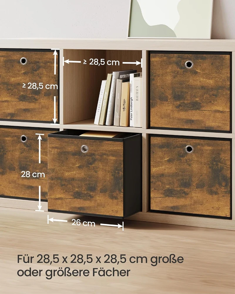 SONGMICS Aufbewahrungsbox 6er Set, Faltbox, 26 x 26 x 28 cm 26 x 26 x 28 cm Vintagebraun + Schwarz,