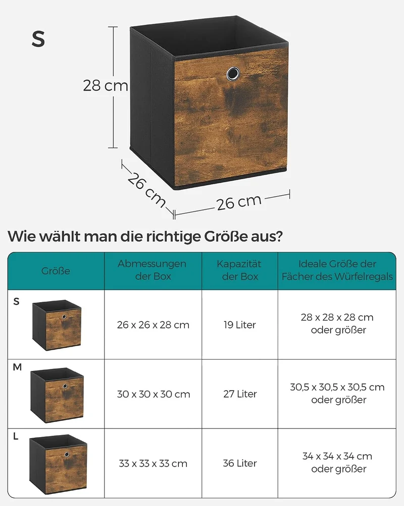 SONGMICS Aufbewahrungsbox 6er Set, Faltbox, 26 x 26 x 28 cm 26 x 26 x 28 cm Vintagebraun + Schwarz,