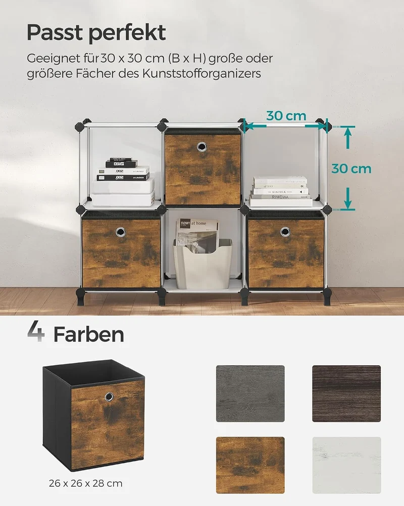 SONGMICS Aufbewahrungsbox 6er Set, Faltbox, 26 x 26 x 28 cm 26 x 26 x 28 cm Vintagebraun + Schwarz,
