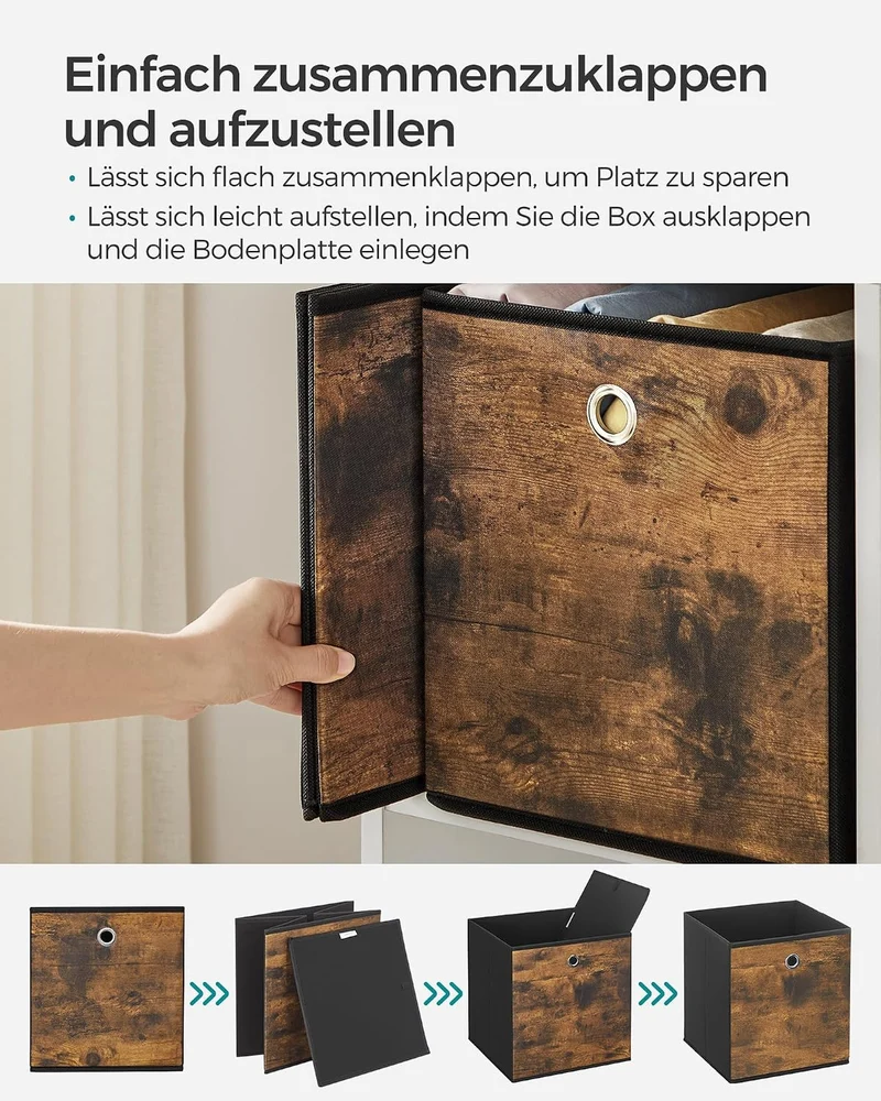 SONGMICS Aufbewahrungsbox 6er Set, Faltbox, 26 x 26 x 28 cm 26 x 26 x 28 cm Vintagebraun + Schwarz,