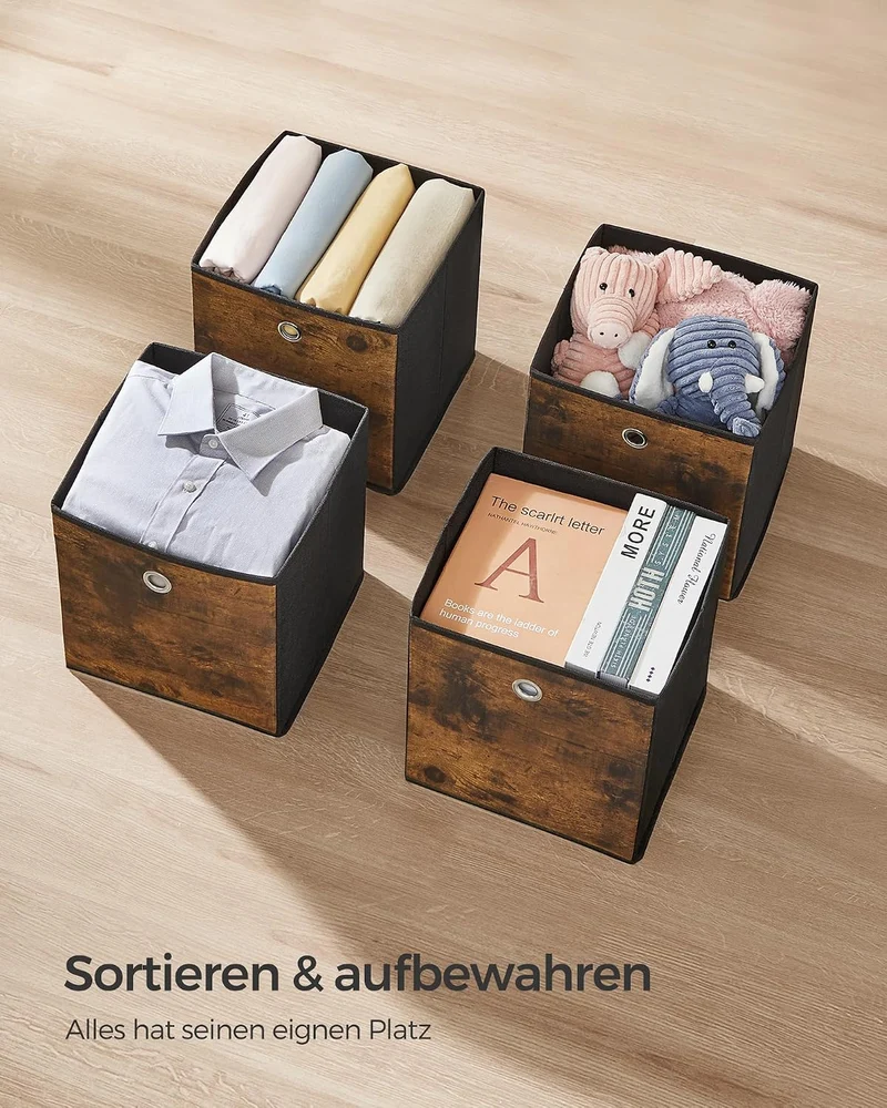 SONGMICS Aufbewahrungsbox 6er Set, Faltbox, 26 x 26 x 28 cm 26 x 26 x 28 cm Vintagebraun + Schwarz,