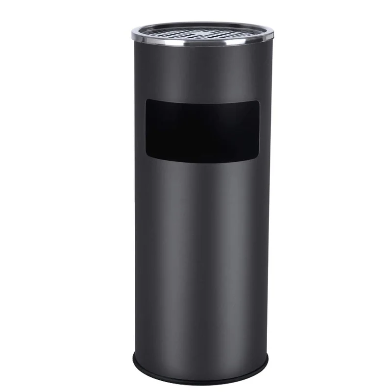 SONGMICS Mülleimer, Standaschenbecher, mit Inneneimer, 30 Liter, aus Stahl Schwarz 1, Schwarz 1