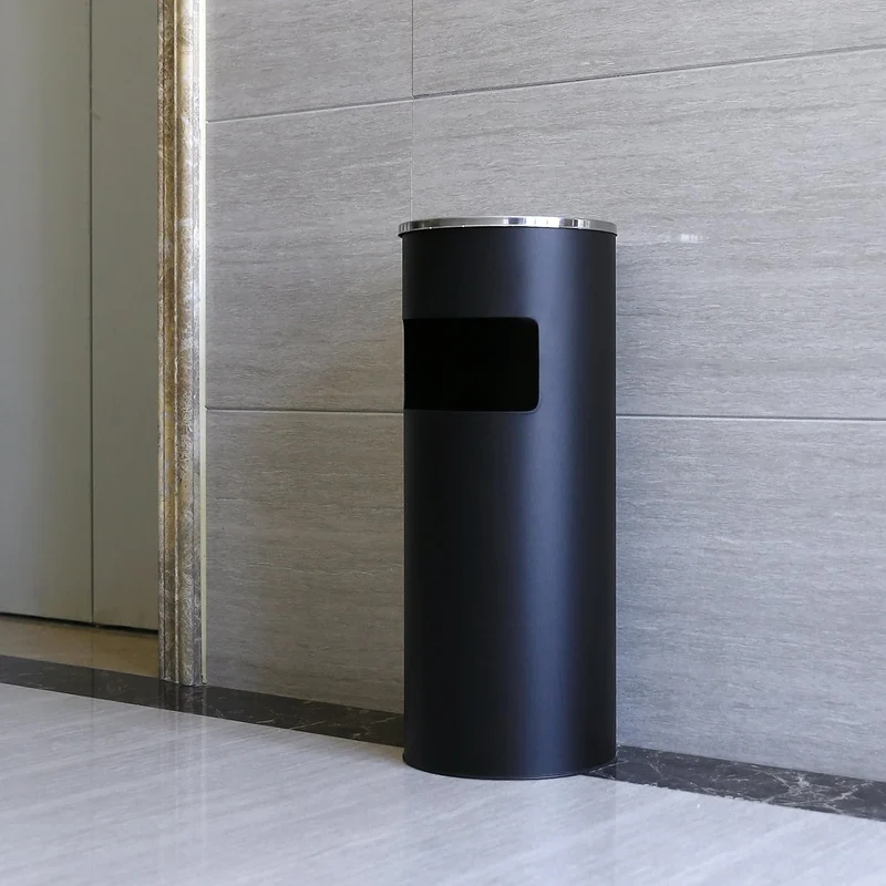 SONGMICS Mülleimer, Standaschenbecher, mit Inneneimer, 30 Liter, aus Stahl Schwarz 1, Schwarz 1