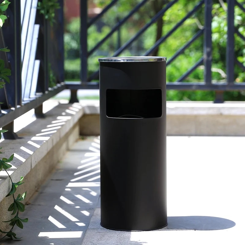 SONGMICS Mülleimer, Standaschenbecher, mit Inneneimer, 30 Liter, aus Stahl Schwarz 1, Schwarz 1