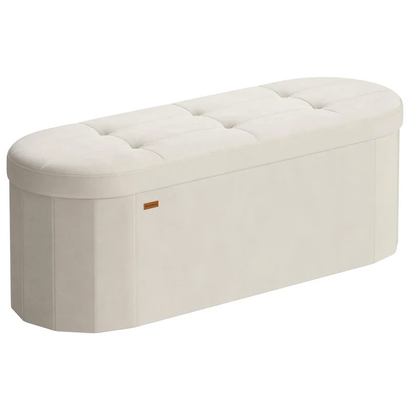 SONGMICS Sitzbank mit Stauraum, Samt, 110 L, 38 x 110 x 38 cm Cremeweiss Samt 110T x 38B x 38H cm, C