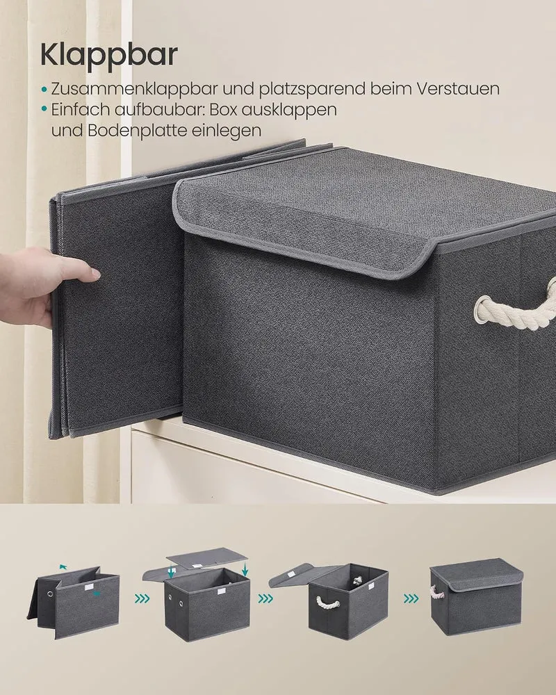 SONGMICS Aufbewahrungsbox mit Deckel, klappbar, 3er Set, 38 x 25 x 25 cm Schiefergrau 38L x 25W x 25