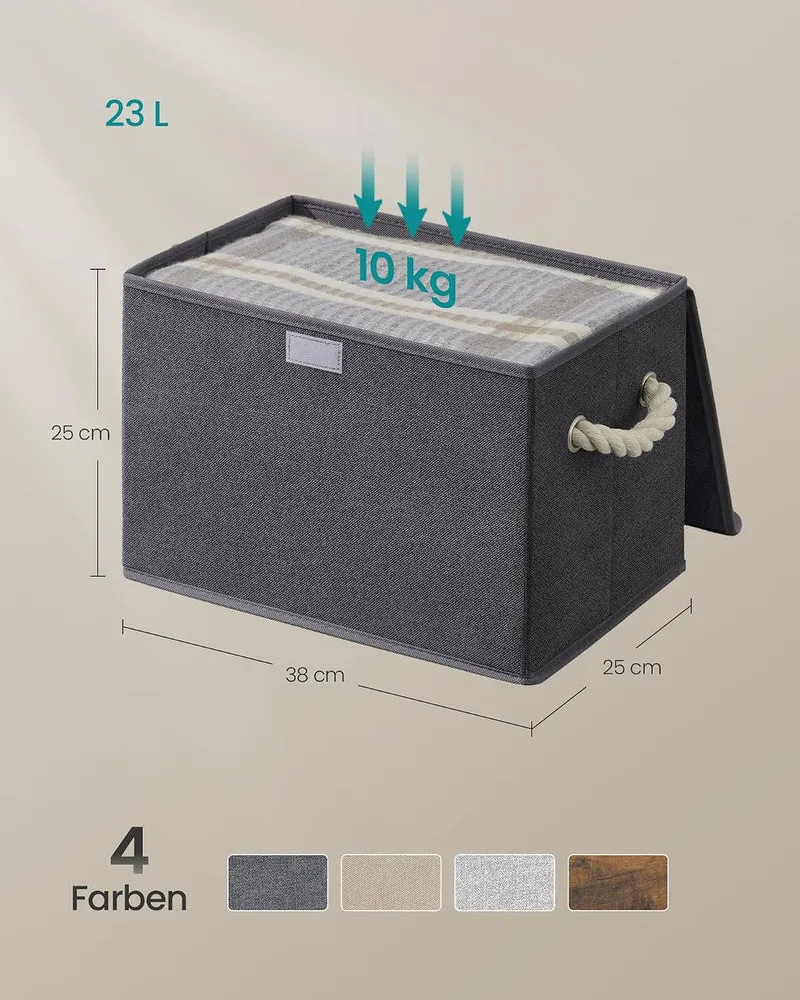 SONGMICS Aufbewahrungsbox mit Deckel, klappbar, 3er Set, 38 x 25 x 25 cm Schiefergrau 38L x 25W x 25