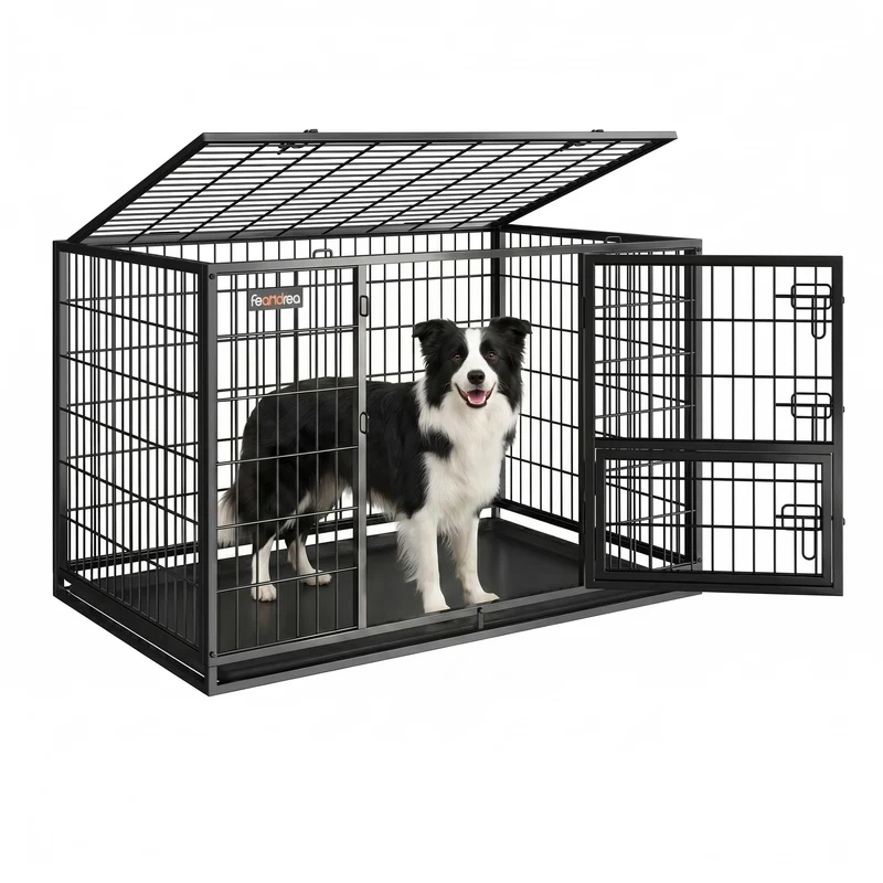 Feandrea Haustierkäfig hochbelastbar, Gitterbox, transportabel, 107 x 70 x 75 cm,für mittelgrosse, g