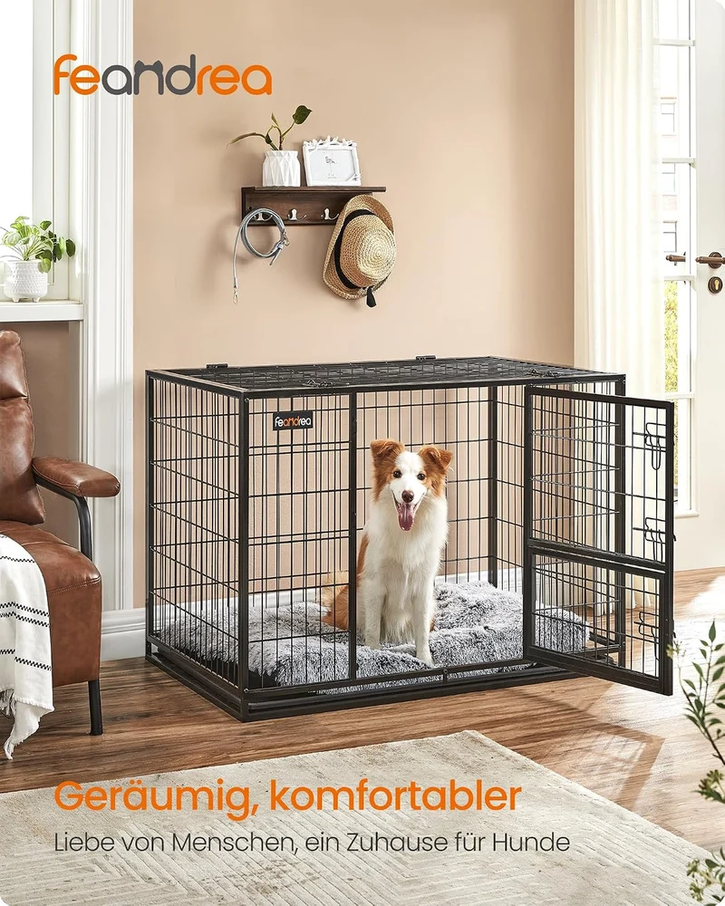 Feandrea Haustierkäfig hochbelastbar, Gitterbox, transportabel, 107 x 70 x 75 cm,für mittelgrosse, g