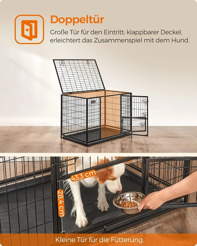 Feandrea Haustierkäfig hochbelastbar, Gitterbox, transportabel, 107 x 70 x 75 cm,für mittelgrosse, g