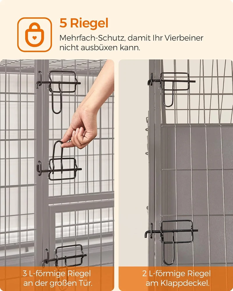 Feandrea Haustierkäfig hochbelastbar, Gitterbox, transportabel, 107 x 70 x 75 cm,für mittelgrosse, g