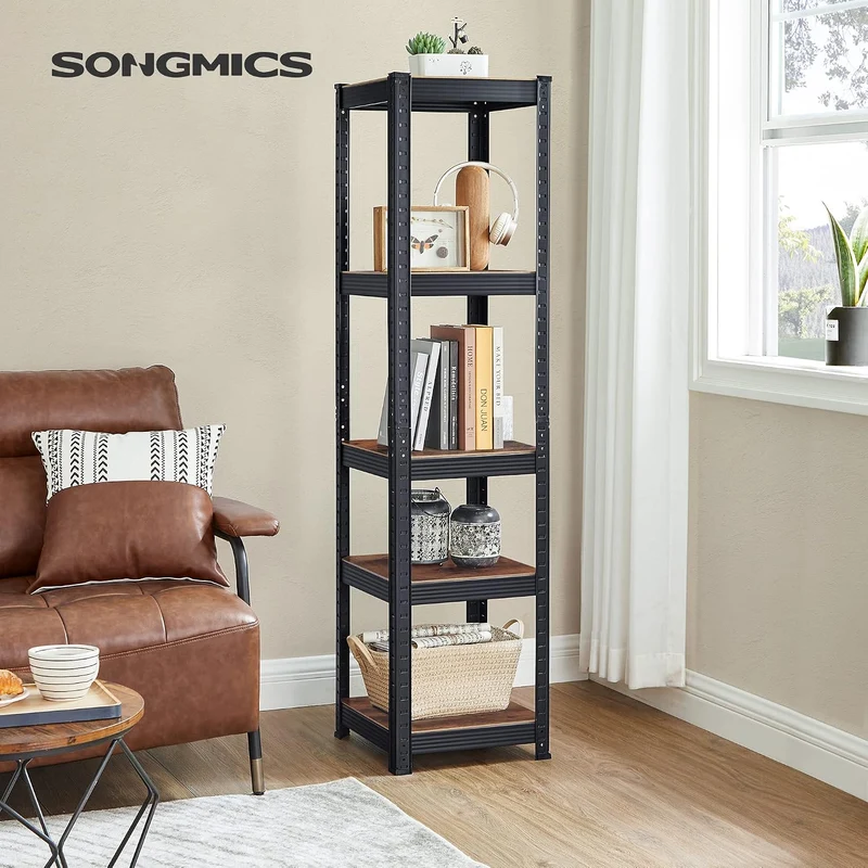 SONGMICS Standregal, verstellbar, 37 x 37 x 150 cm Vintagebraun + Schwarz 1er Set(37 x 37 x 150 cm)