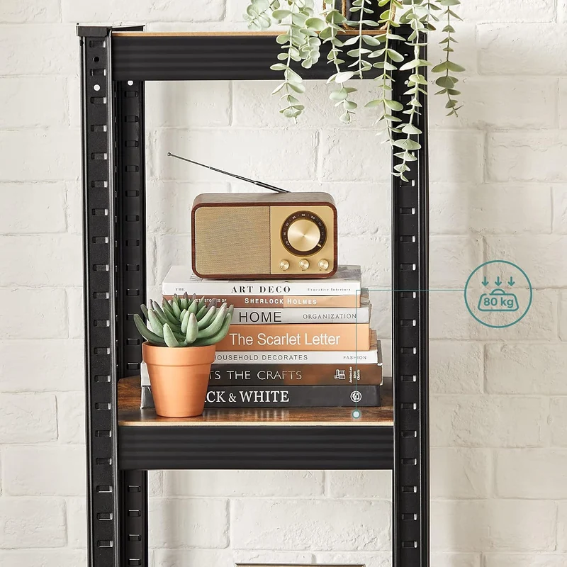 SONGMICS Standregal, verstellbar, 37 x 37 x 150 cm Vintagebraun + Schwarz 1er Set(37 x 37 x 150 cm)