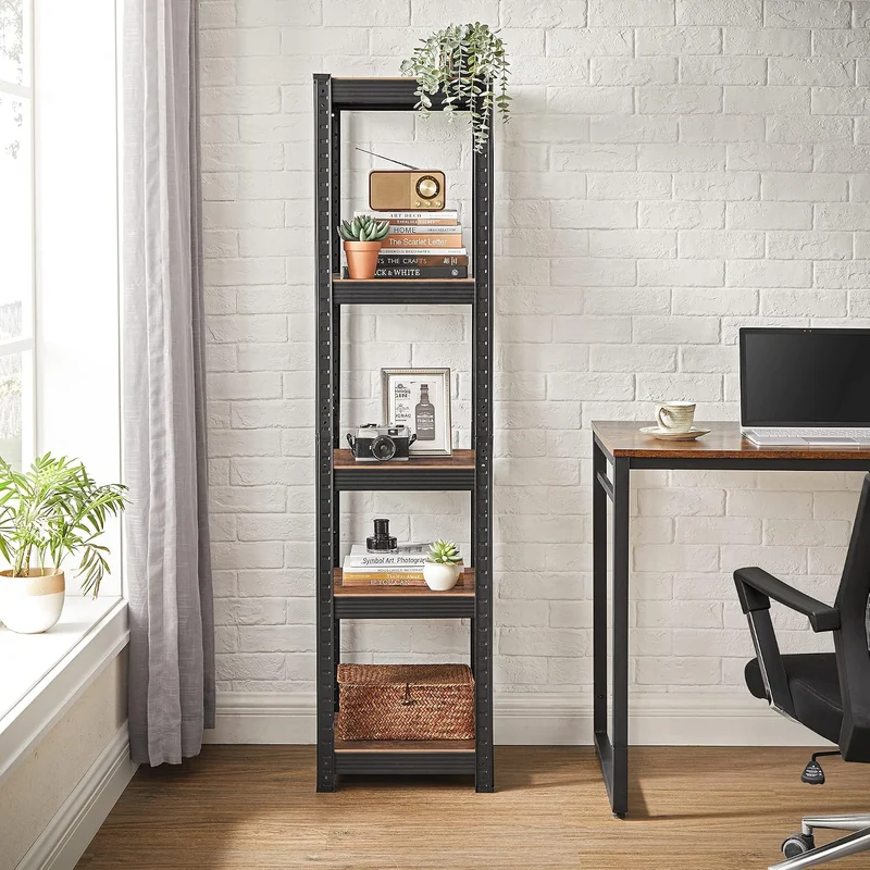 SONGMICS Standregal, verstellbar, 37 x 37 x 150 cm Vintagebraun + Schwarz 1er Set(37 x 37 x 150 cm)