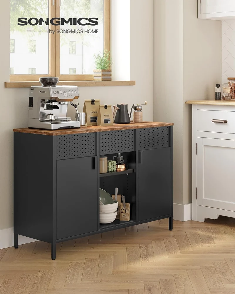 SONGMICS Aufbewahrungsschrank, Metallschrank, verstellbare Einlegeböden Vintagebraun + Mattschwarz 1
