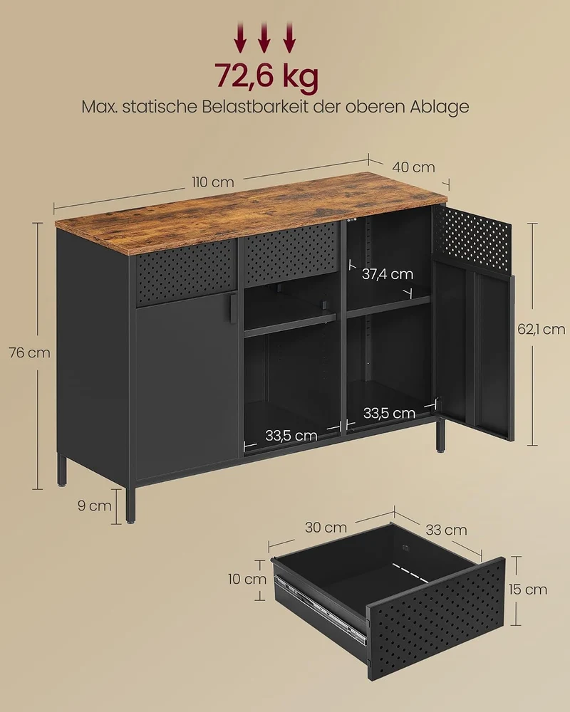 SONGMICS Aufbewahrungsschrank, Metallschrank, verstellbare Einlegeböden Vintagebraun + Mattschwarz 1