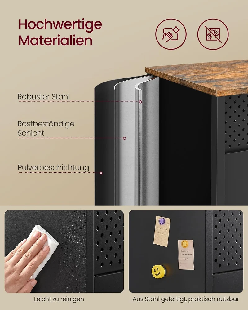 SONGMICS Aufbewahrungsschrank, Metallschrank, verstellbare Einlegeböden Vintagebraun + Mattschwarz 1