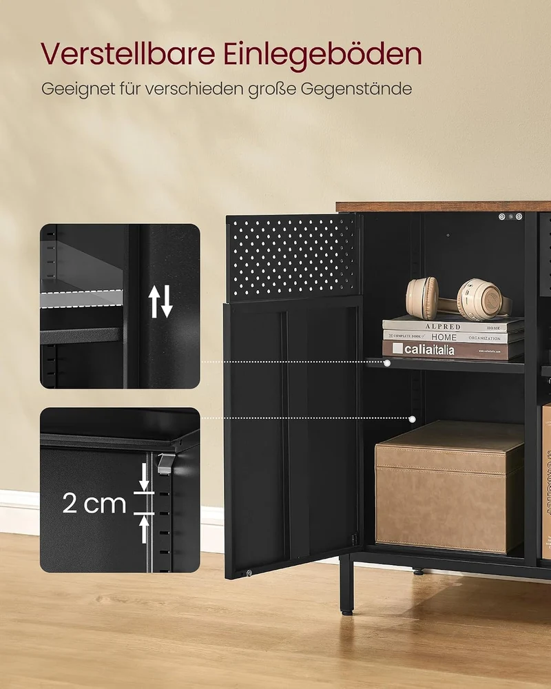 SONGMICS Aufbewahrungsschrank, Metallschrank, verstellbare Einlegeböden Vintagebraun + Mattschwarz 1