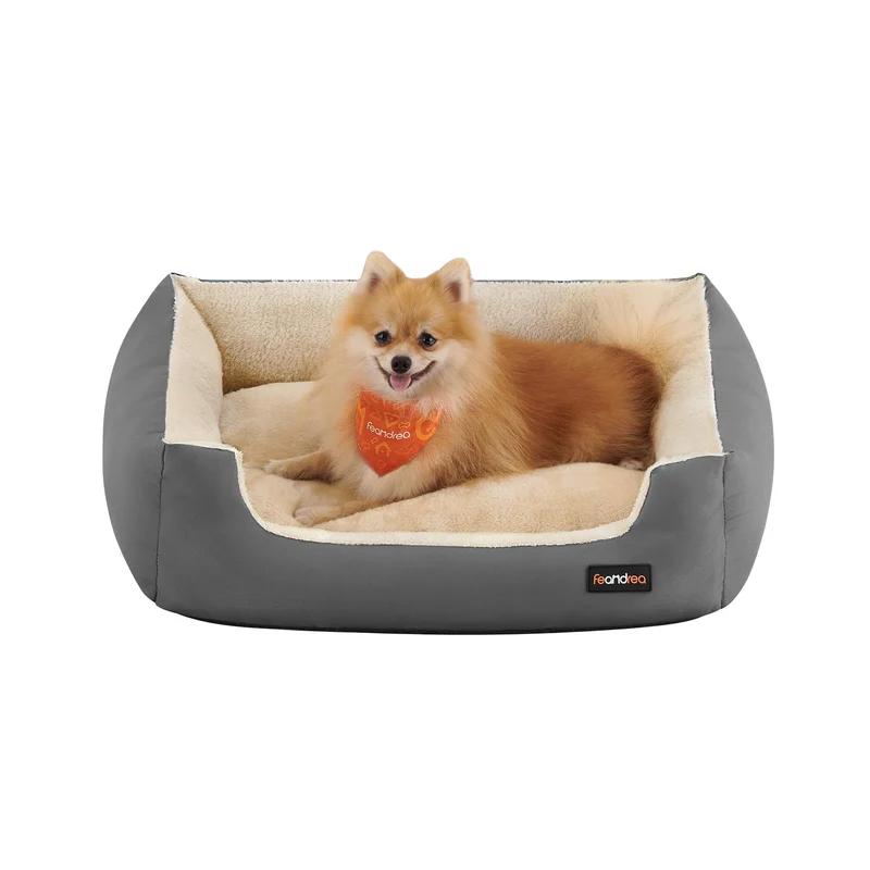 Feandrea Hundebett, Hundekorb mit Wendekissen, 70 x 55 x 21 cm L 70 x B 55 x H 21 cm Grau, L 70 x B