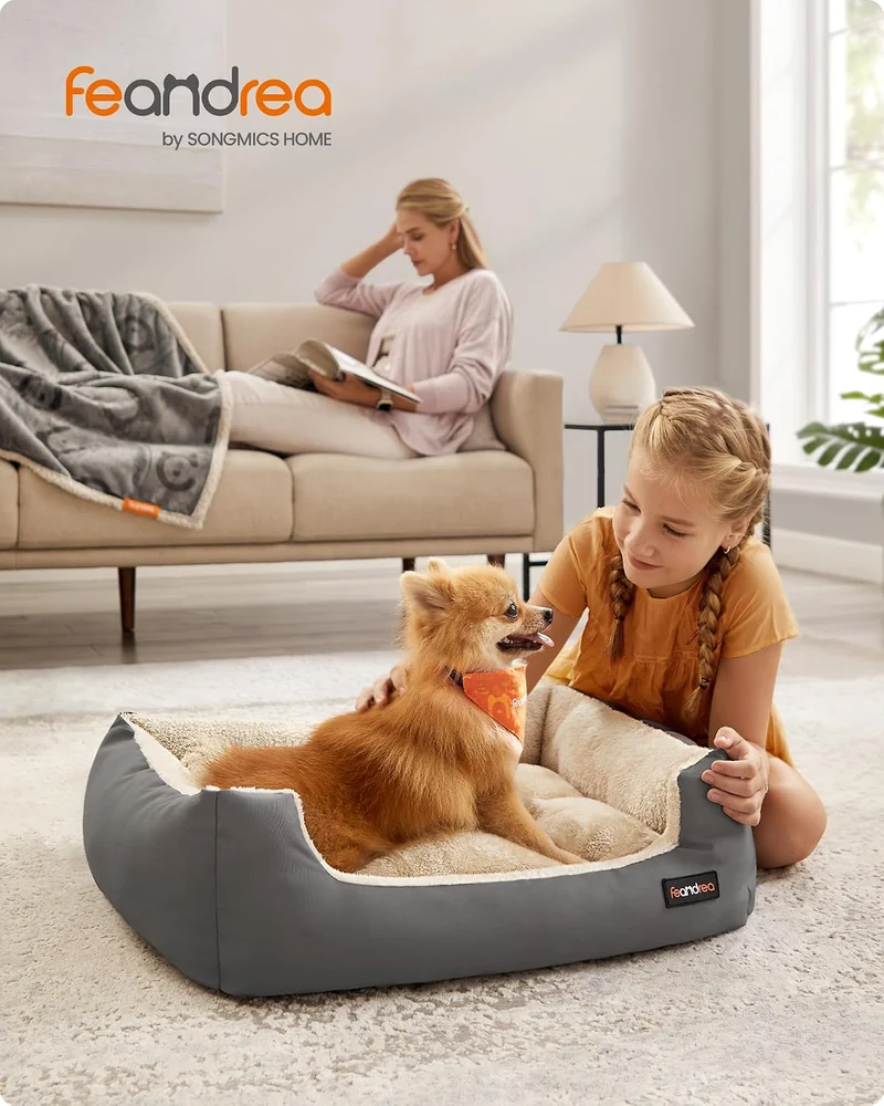 Feandrea Hundebett, Hundekorb mit Wendekissen, 70 x 55 x 21 cm L 70 x B 55 x H 21 cm Grau, L 70 x B