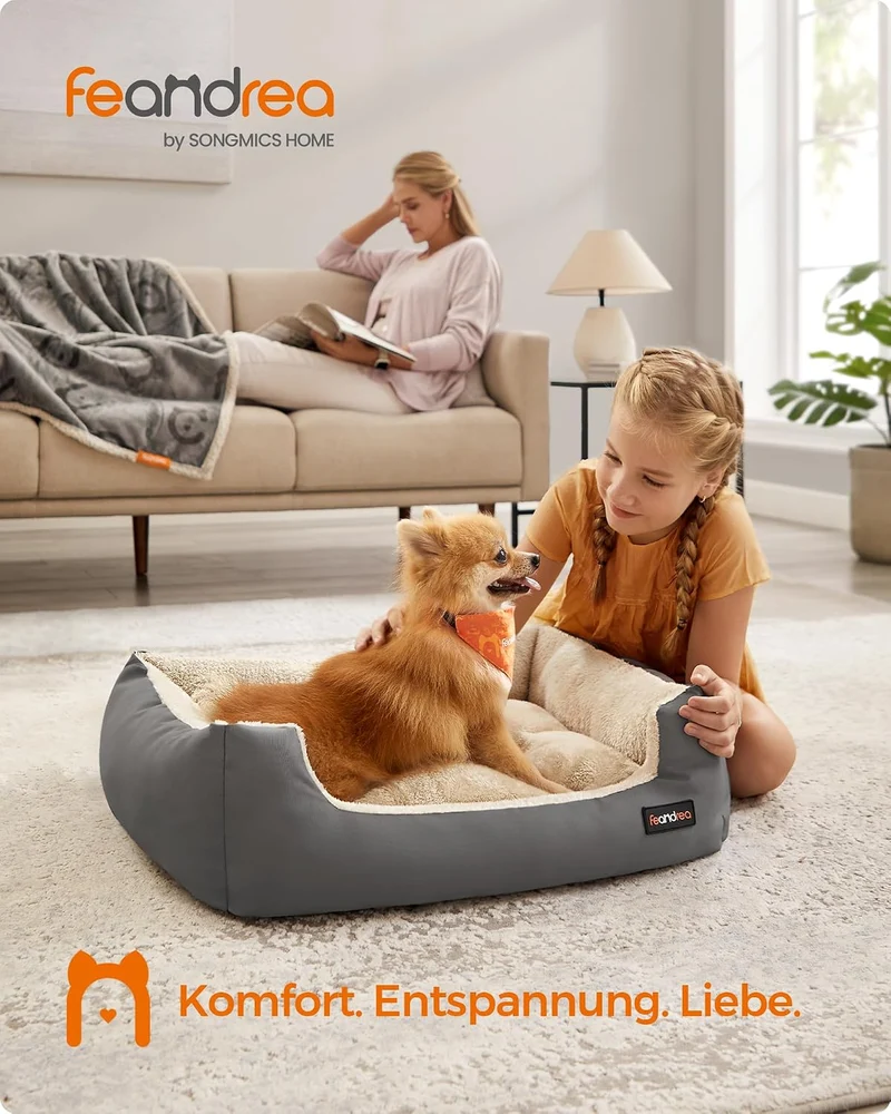 Feandrea Hundebett, Hundekorb mit Wendekissen, 70 x 55 x 21 cm L 70 x B 55 x H 21 cm Grau, L 70 x B