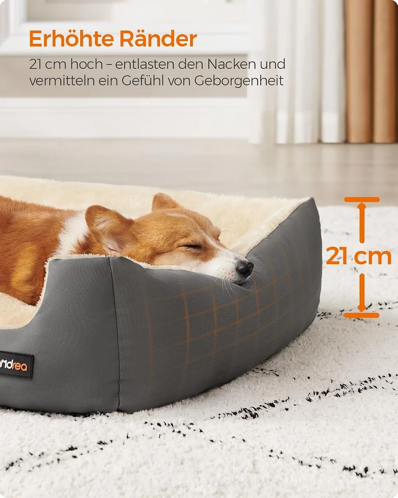 Feandrea Hundebett, Hundekorb mit Wendekissen, 70 x 55 x 21 cm L 70 x B 55 x H 21 cm Grau, L 70 x B