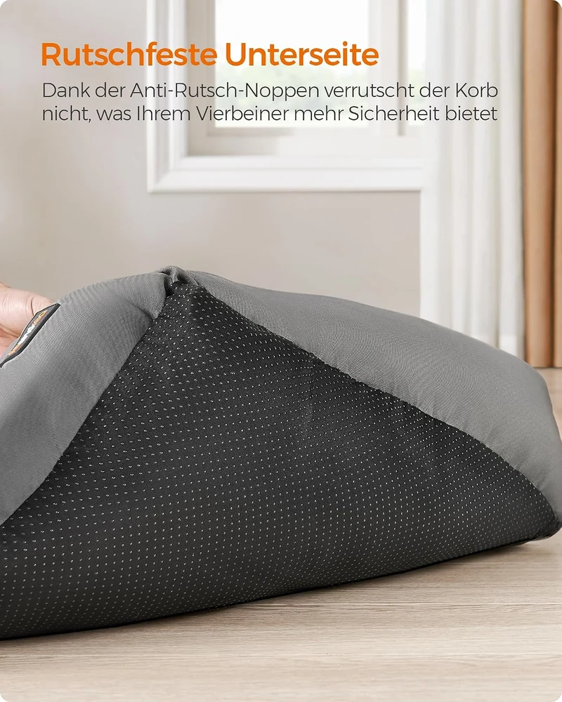 Feandrea Hundebett, Hundekorb mit Wendekissen, 70 x 55 x 21 cm L 70 x B 55 x H 21 cm Grau, L 70 x B