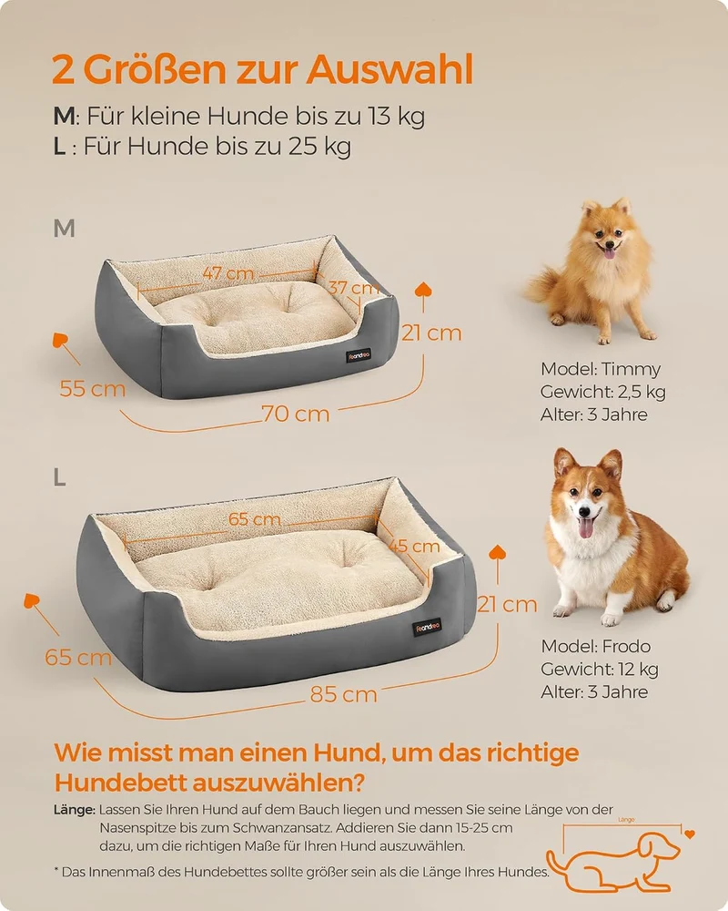 Feandrea Hundebett, Hundekorb mit Wendekissen, 70 x 55 x 21 cm L 70 x B 55 x H 21 cm Grau, L 70 x B