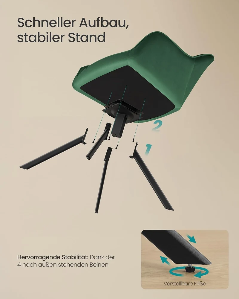 SONGMICS Esszimmerstuhl, Küchenstuhl, Sessel drehbar, Samt, Polsterstuhl mit Armlehnen, bis 120 kg b