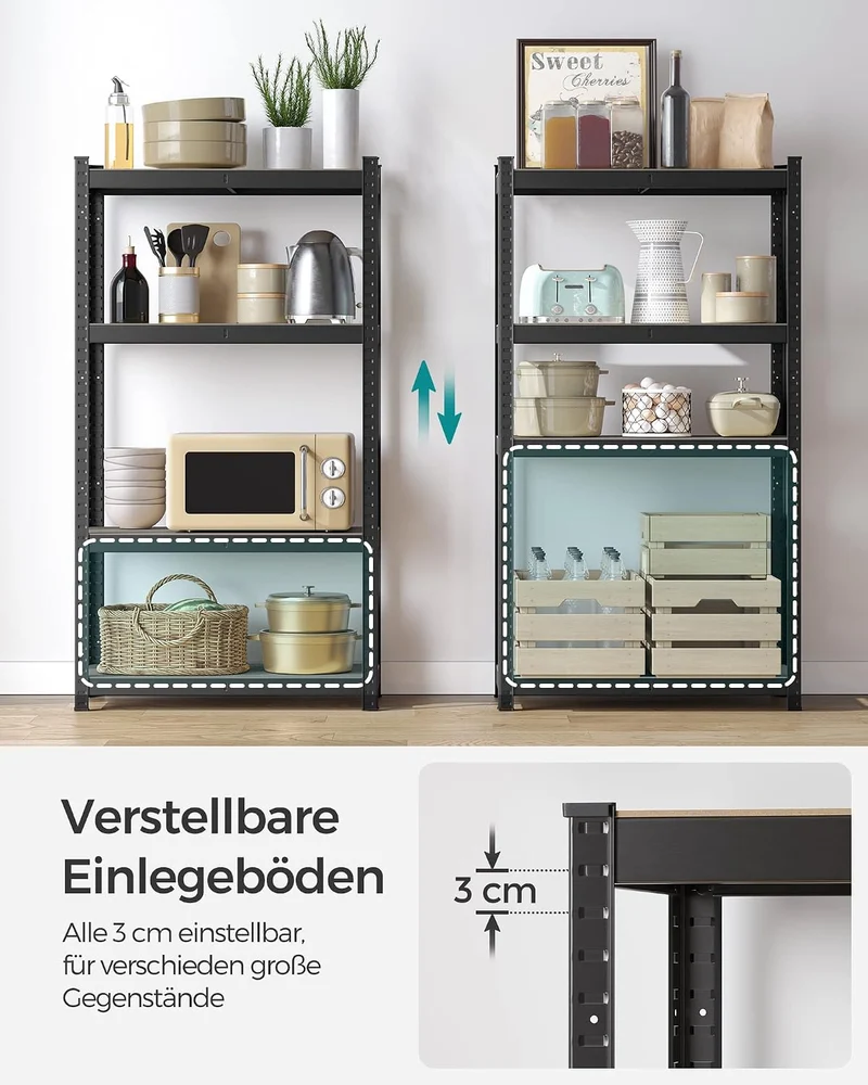 SONGMICS Schwerlastregal, 4 verstellbare Ablagen, 40 x 80 x 160 cm 1 Schwarz, 1 Schwarz