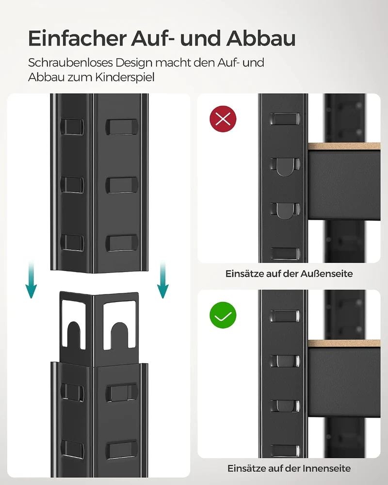 SONGMICS Schwerlastregal, 4 verstellbare Ablagen, 40 x 80 x 160 cm 1 Schwarz, 1 Schwarz
