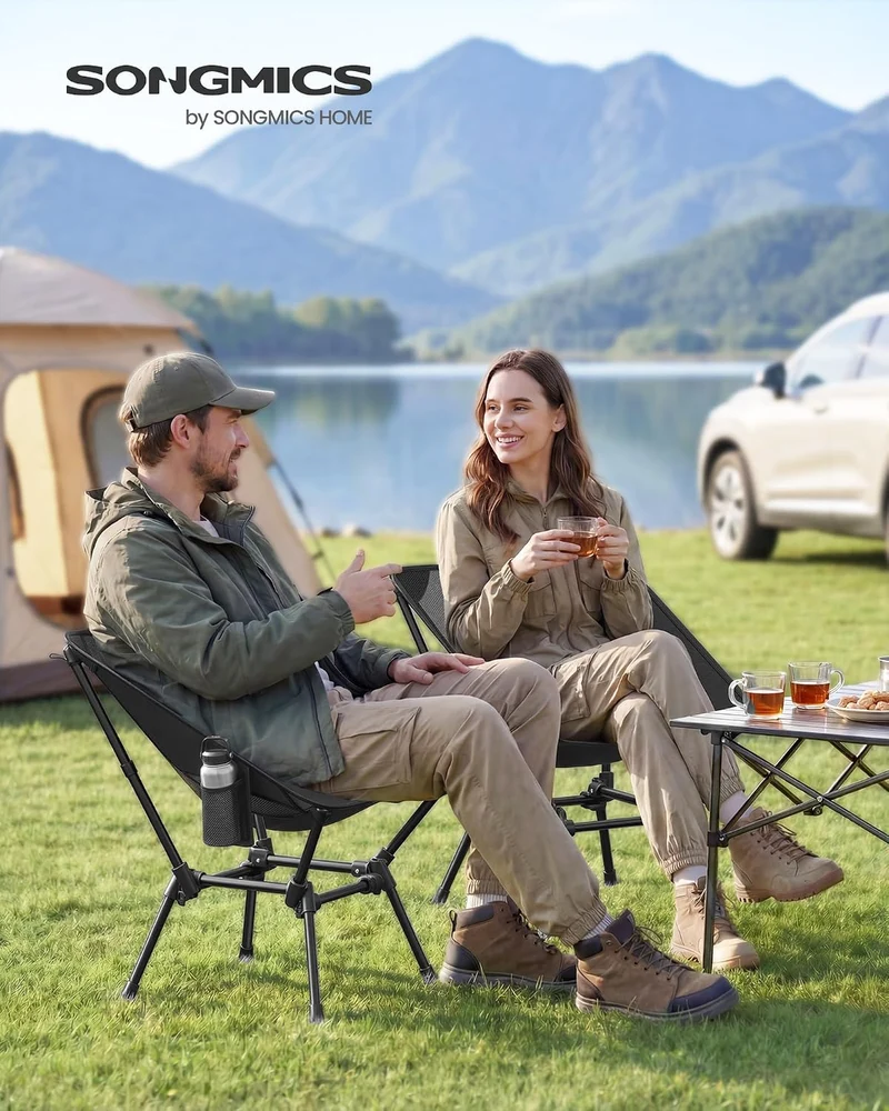 SONGMICS Campingstuhl, Strandstuhl klappbar, Gartenstuhl höhenverstellbar, Stahlgestell, bis 150 kg