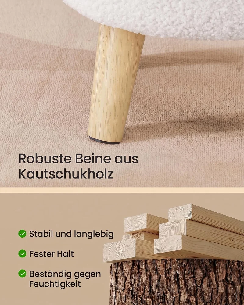 SONGMICS Sitzhocker mit Stauraum, Teddy-Fleece, 31 x 31 x 29 cm Cremeweiss Fleece Rundhocker, Cremew