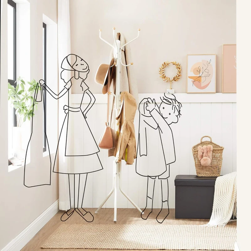 SONGMICS Höhe 182 cm Garderobenständer stabil Metall Kleiderständer Garderobe, weiss, RCR19W 49 x 49