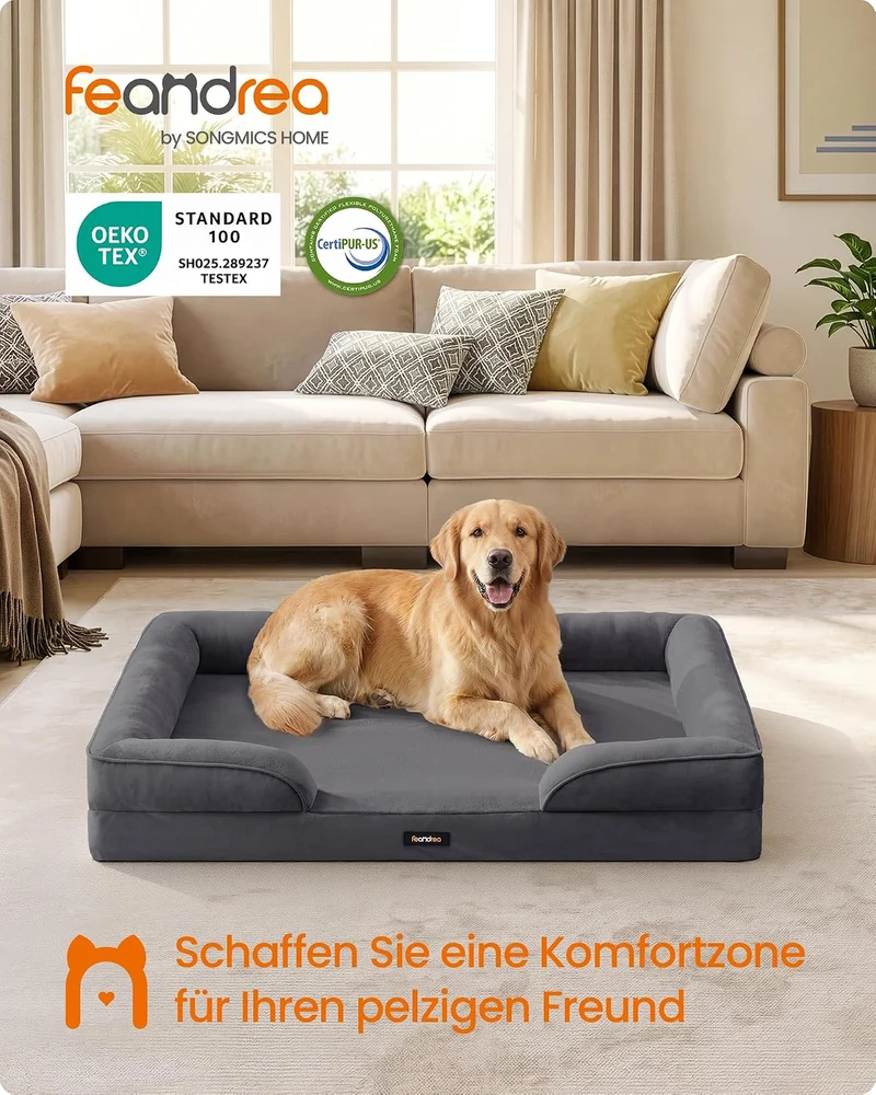 FEANDREA Orthopädisches Hundebett, Hundekissen, 112 x 81 x 17 cm XXL (112 x 81 x 17 cm) schiefergrau