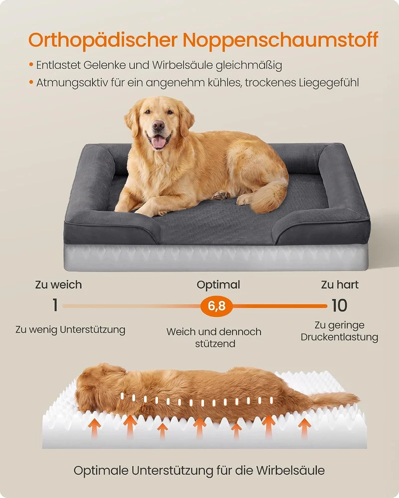 FEANDREA Orthopädisches Hundebett, Hundekissen, 112 x 81 x 17 cm XXL (112 x 81 x 17 cm) schiefergrau