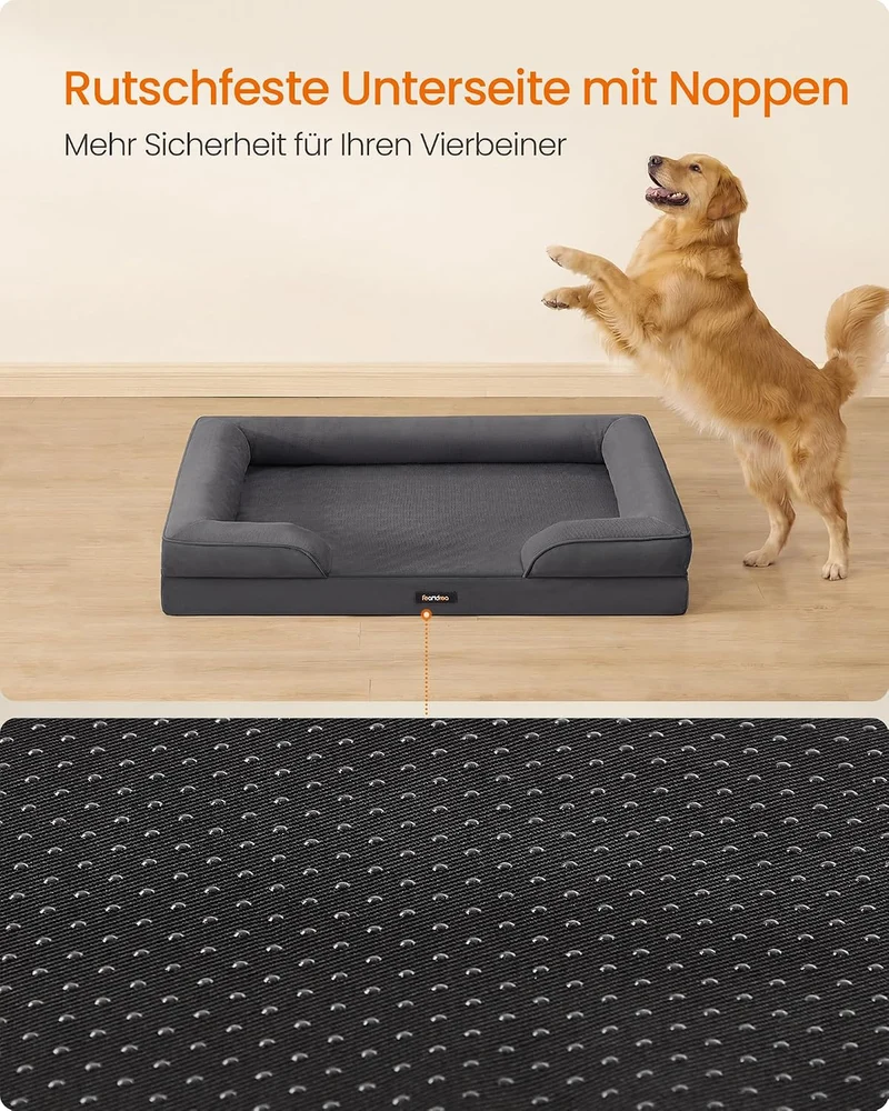 FEANDREA Orthopädisches Hundebett, Hundekissen, 112 x 81 x 17 cm XXL (112 x 81 x 17 cm) schiefergrau