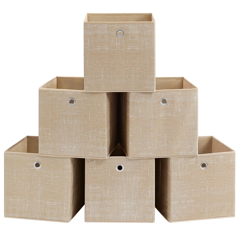SONGMICS Aufbewahrungsbox, 6er Set, Faltbox, 30 x 30 x 30 cm 30 x 30 x 30 cm Sandbeige, 30 x 30 x 30