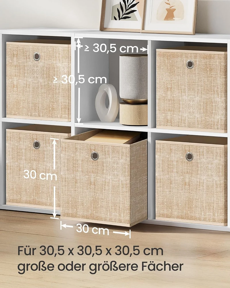 SONGMICS Aufbewahrungsbox, 6er Set, Faltbox, 30 x 30 x 30 cm 30 x 30 x 30 cm Sandbeige, 30 x 30 x 30