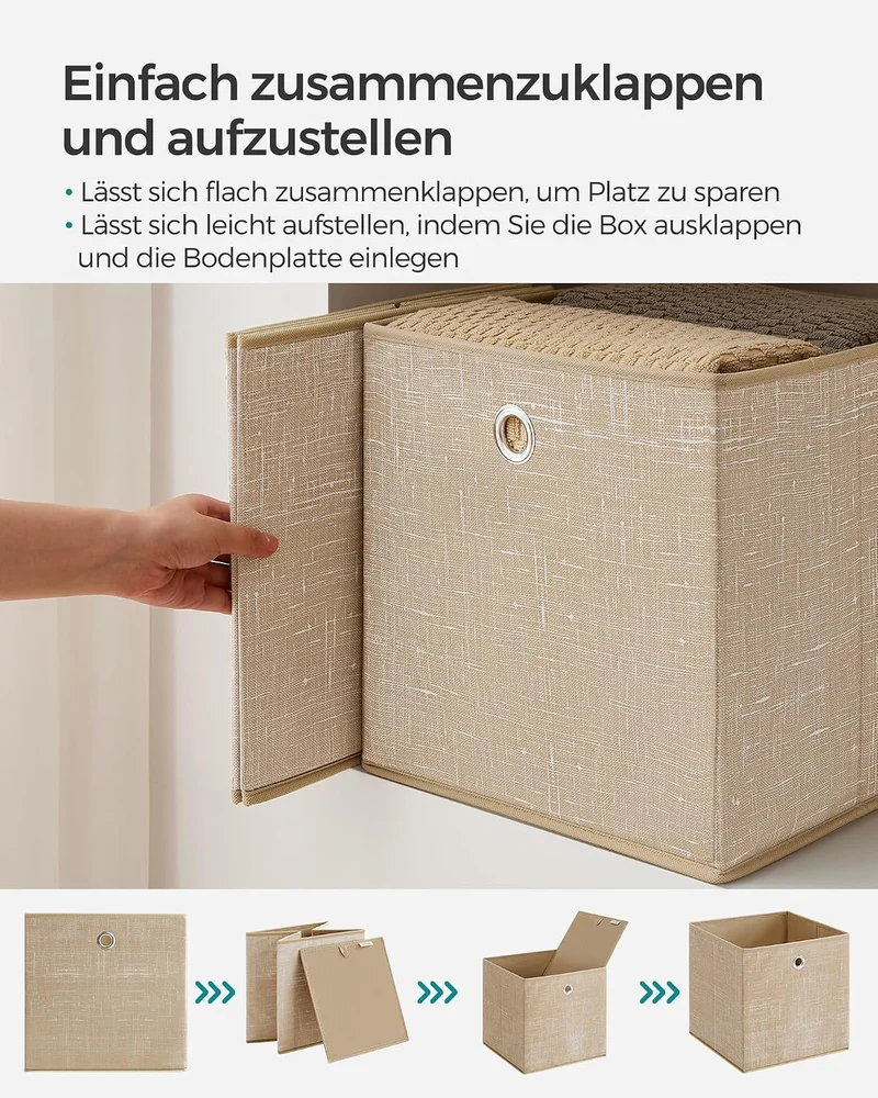 SONGMICS Aufbewahrungsbox, 6er Set, Faltbox, 30 x 30 x 30 cm 30 x 30 x 30 cm Sandbeige, 30 x 30 x 30