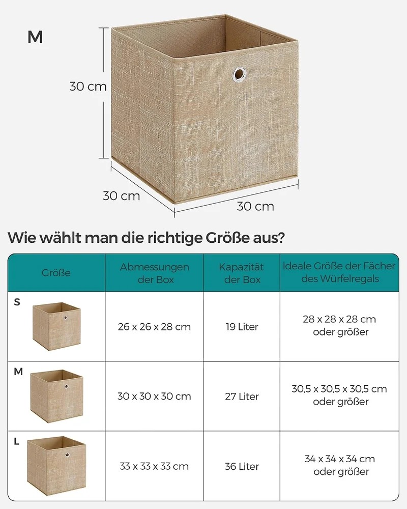 SONGMICS Aufbewahrungsbox, 6er Set, Faltbox, 30 x 30 x 30 cm 30 x 30 x 30 cm Sandbeige, 30 x 30 x 30