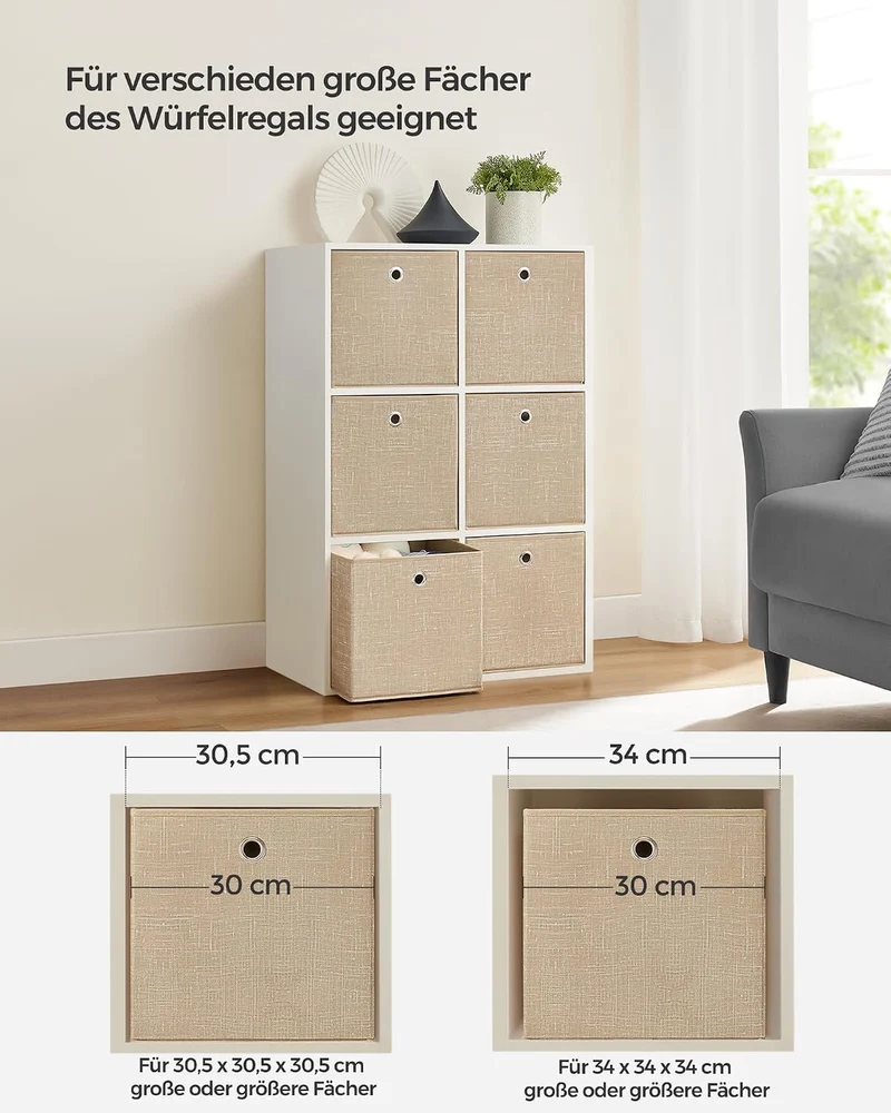 SONGMICS Aufbewahrungsbox, 6er Set, Faltbox, 30 x 30 x 30 cm 30 x 30 x 30 cm Sandbeige, 30 x 30 x 30