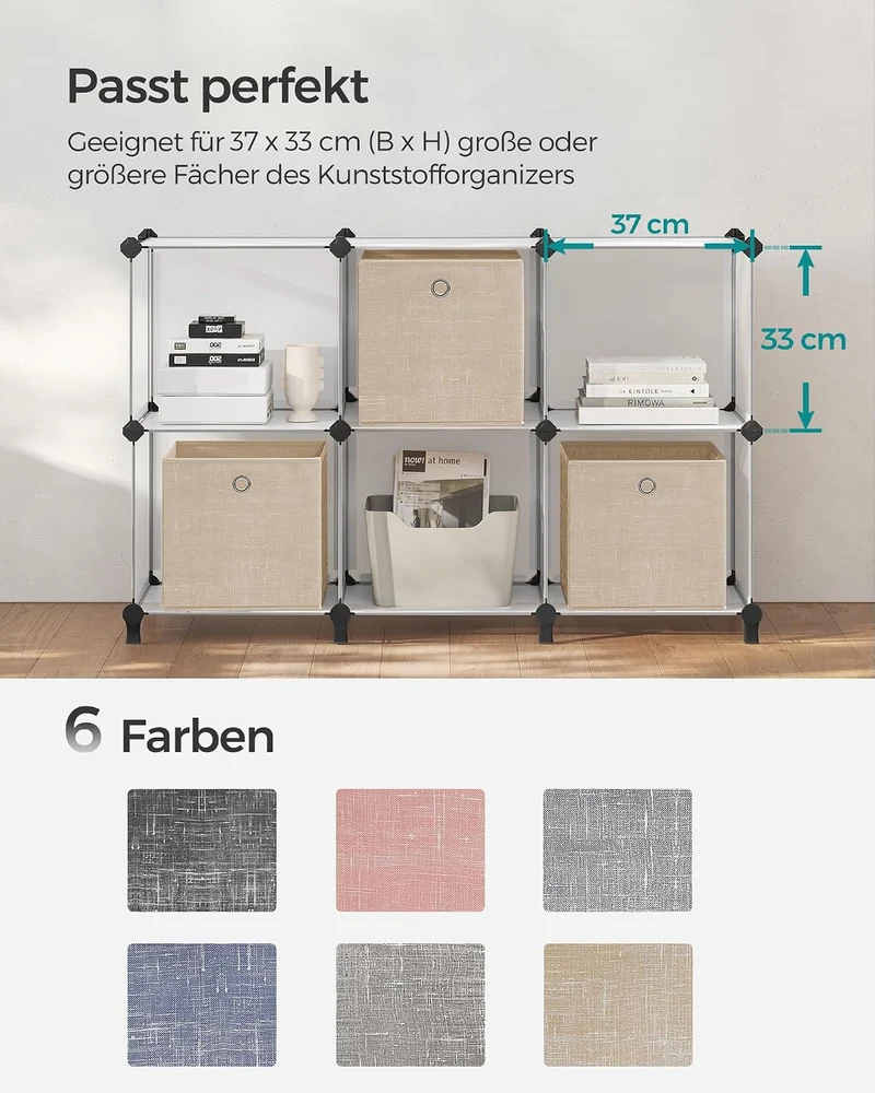 SONGMICS Aufbewahrungsbox, 6er Set, Faltbox, 30 x 30 x 30 cm 30 x 30 x 30 cm Sandbeige, 30 x 30 x 30