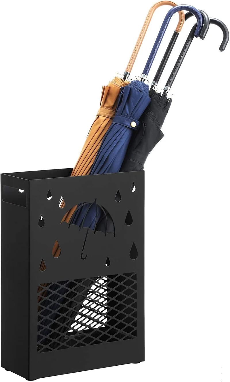SONGMICS Regenschirmständer aus Metall, Gitter-Design, 28 x 12 x 41 cm Schwarz Modern, Schwarz Moder